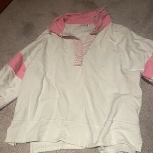 BucketList French Terry Color Block Tunic Top Pink & Whitr